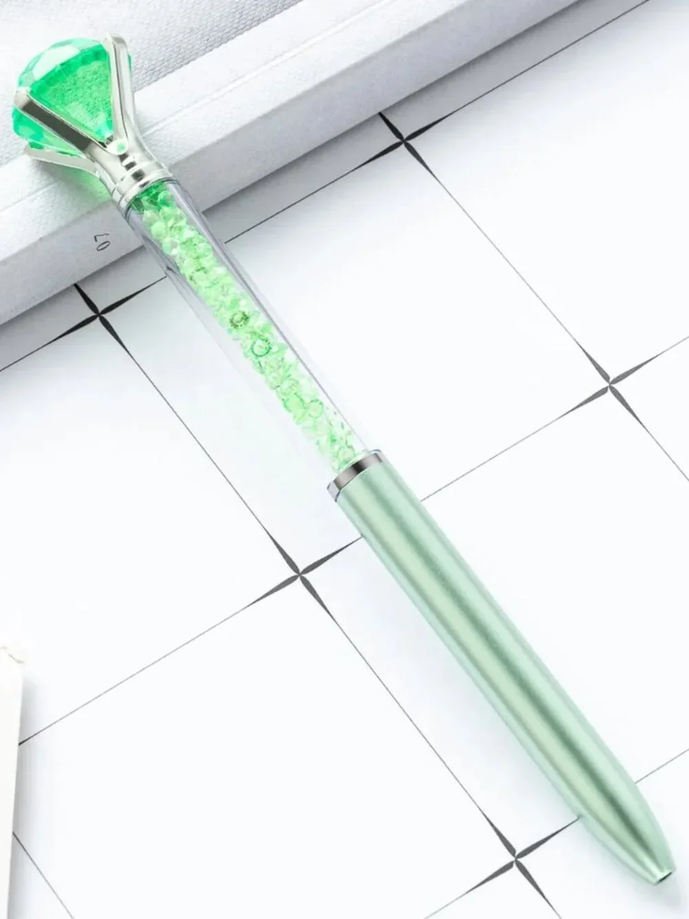 Green A7 Pocket Notebook & Crystal Diamond Pen Gift Set Journal Planner NEW